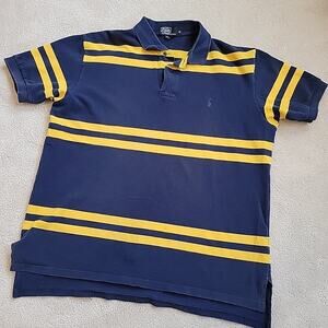 Polo Ralph Lauren Men's XL Shirt Navy Blue Yellow Striped Short Sleeve Preppy